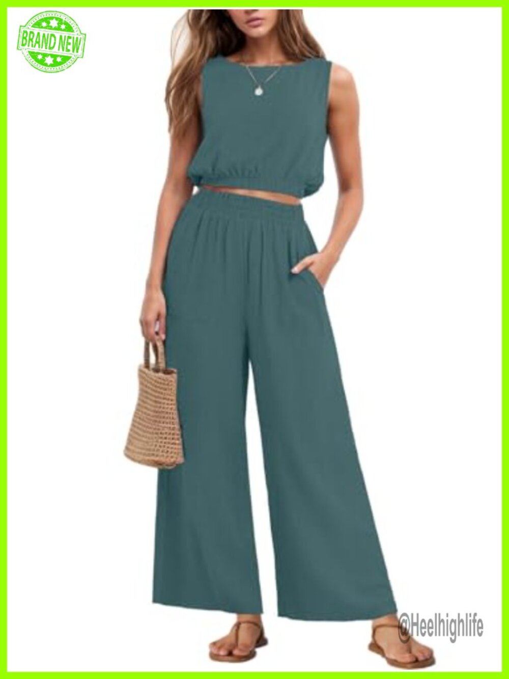 Women's Summer Two Piece Set Crop Top Wide Leg Pants